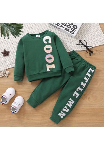 2pcs Toddler Boy Letter Print Pullover Sweatshirt and Elasticized Pants Set