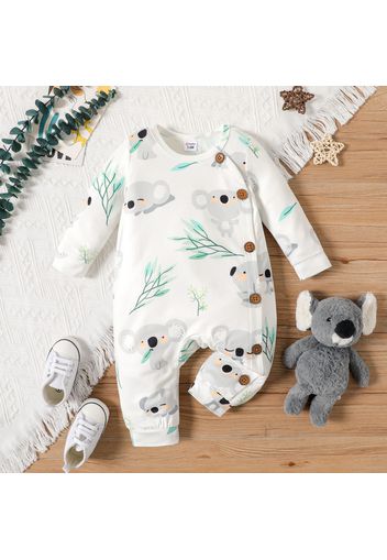 Baby Boy/Girl Button Front Allover Cartoon Koala Print Long-sleeve Jumpsuit