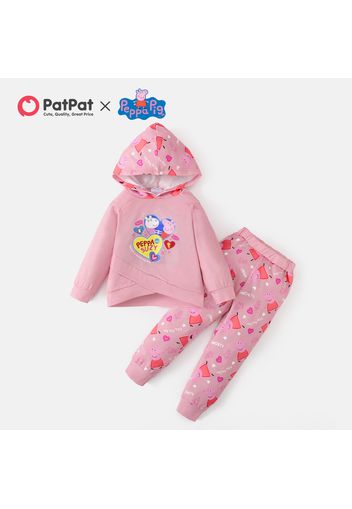 Peppa Pig 2-piece Toddler Girl Peppa Suzy Hooded Sweatshirts and Allover Pants Valentine Set