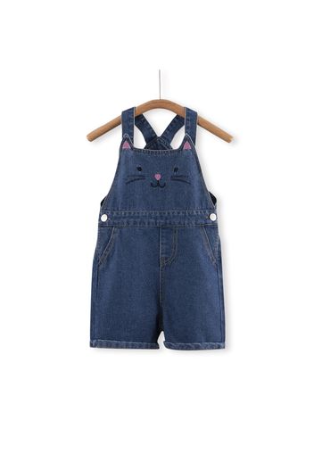 Toddler Girl Cat Embroidered Denim Rompers