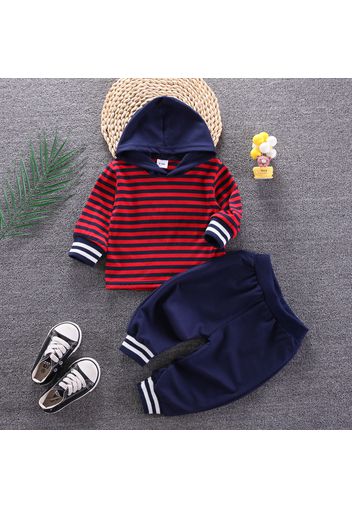 2pcs Baby Girl Red Striped Long-sleeve Hoodie and Solid Trousers Set