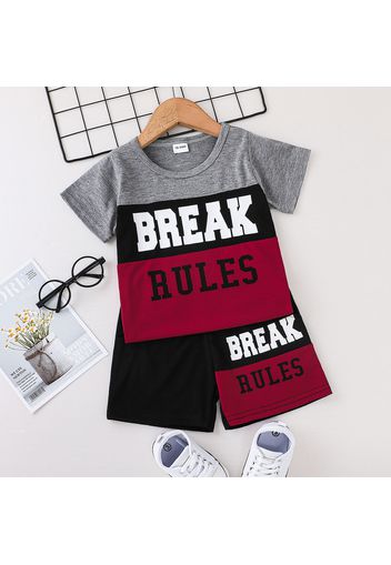 2pcs Toddler Boy Casual Letter Print Colorblock Tee and Shorts Set