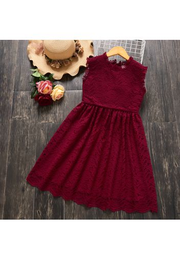 Stylish Kid Girl Princess Lace Sleeveless Solid Dress