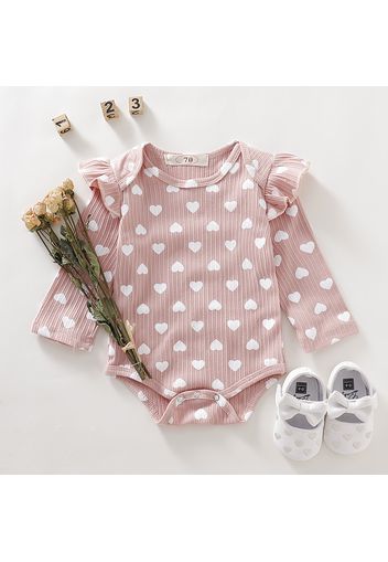 Ribbed Heart Allover Long-sleeve Baby Romper