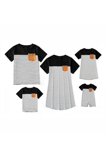 Stripe Series Family Matching Sets(Short Sleeve T-shirt Dresses for Mommy and Girl）