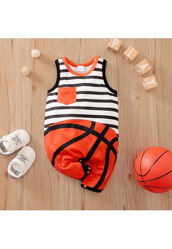 Baby Boy Striped Spliced Ball Print Colorblock Tank Romper