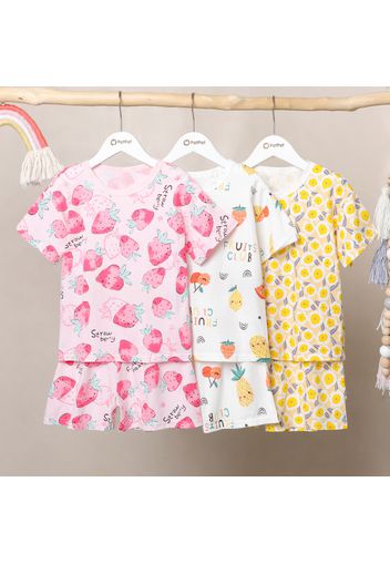 2-piece Kid Girl 100% Cotton Fruit/Floral Print Short-sleeve Tee and Shorts Set