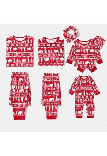 Christmas All Over Print Red Family Matching Long-sleeve Pajamas Sets (Flame Resistant)