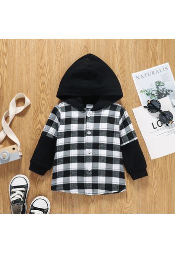 Toddler Boy 100% Cotton Plaid Stitching Button Design Hoodie Shirt