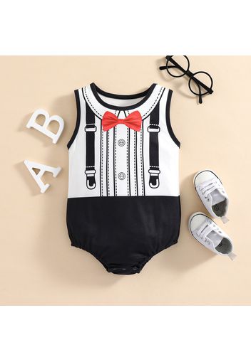 Baby Boy Print Sleeveless Gentleman Faux-two Romper