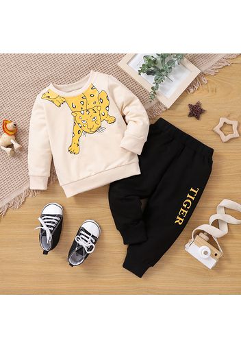 100% Cotton 2pcs Baby Boy Cartoon Tiger Print Long-sleeve Sweatshirt and Pants Set