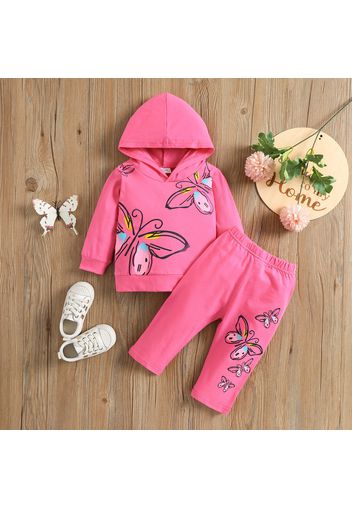 100% Cotton 2pcs Baby Girl Butterfly Print Long-sleeve Hoodie and Trousers Set