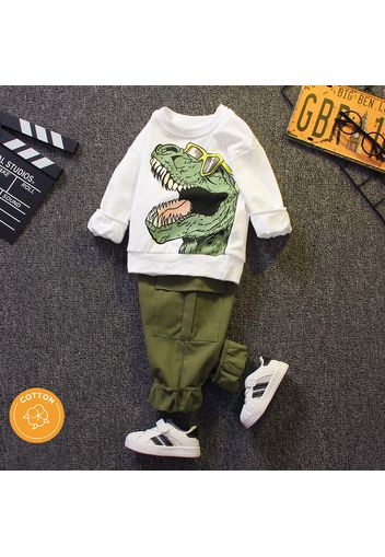 2pcs Toddler Boy Playful Dinosaur Print Sweatshirt and Pocket Design Cargo Pants Set