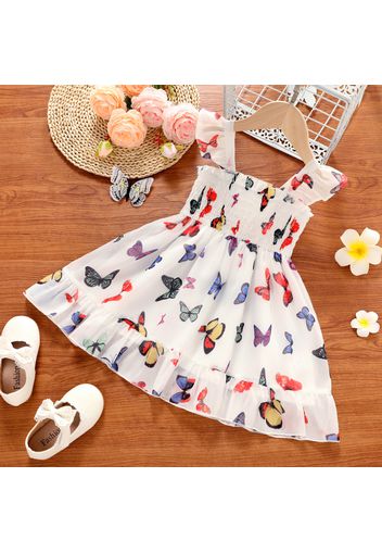 Toddler Girl Butterfly Print Smocked Sleeveless Chiffon Dress