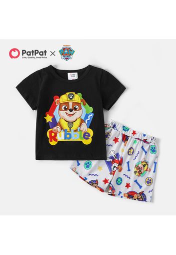 PAW Patrol 2pcs Toddler Boy Letter Print Short-sleeve Black Tee and Allover Print Shorts Set