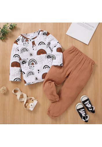 2-piece Toddler Boy Rainbow Print Long-sleeve Top and Solid Color Pants Set