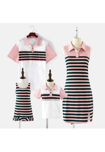 Mosaic Stripe Print Family Matching Navy Blue and White/Pink/Army green Sets