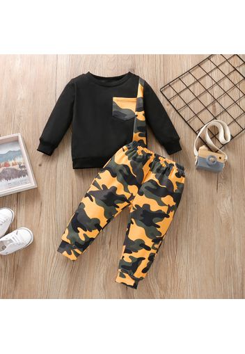 2pcs Camouflage Print Long-sleeve Black Baby Set