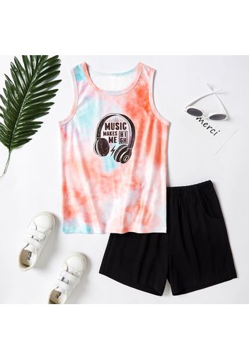 Fashionable Kid Boy 2-piece Sleeveless Letter Headset Print Shorts Suits