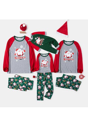 Christmas Santa Claus and Letter Print Color Block Family Matching Raglan Long-sleeve Pajamas Sets (Flame Resistant)