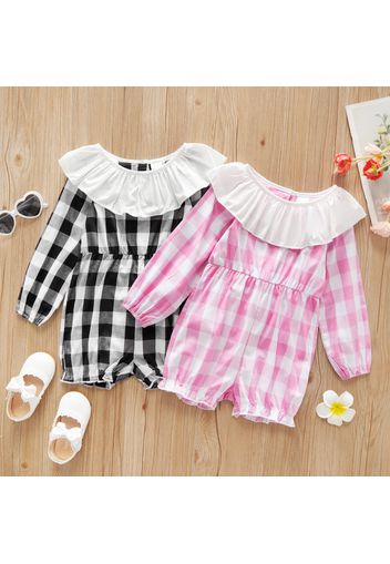 Toddler Girl Flounce Long-sleeve Plaid Jumpsuit