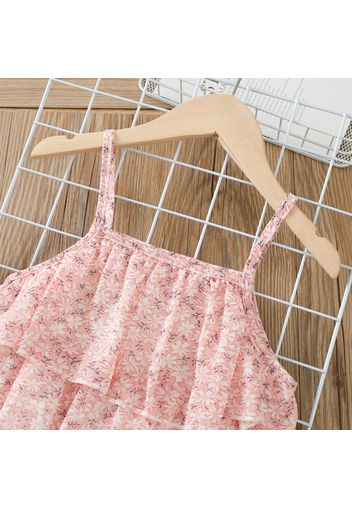 2pcs Toddler Girl Floral Print Layered Camisole and Elasticized Solid Color Shorts Set