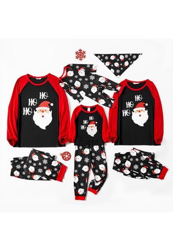 Christmas Cartoon Santa and Snowflake Print Black Family Matching Raglan Long-sleeve Pajamas Sets (Flame Resistant)