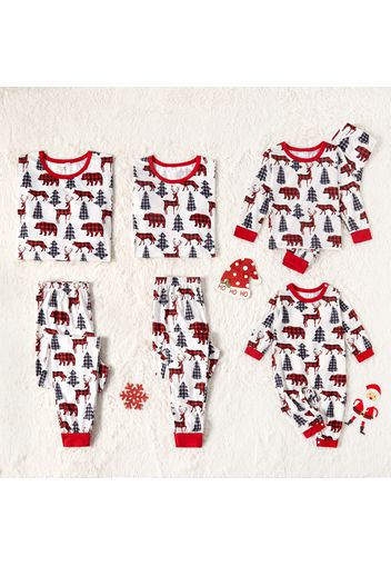 Christmas All Over Plaid Animal and Tree Print Family Matching Long-sleeve Pajamas Sets (Flame Resistant)