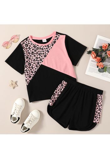 Trendy Kid Girl Colorblock Leopard Pink Casual Suits