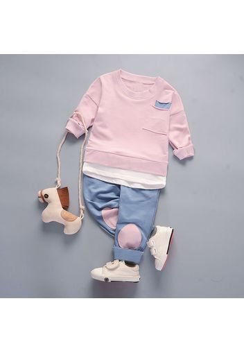 2-piece Toddler Boy/Girl Pocket Design Faux-two Pullover Sweatshirt and Patchwork Pants Set