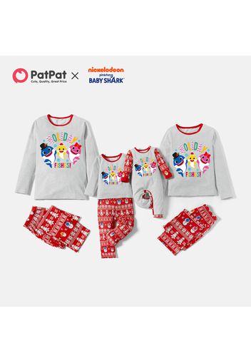 Baby Shark Christmas Graphic Top and Allover Pants Pajamas Sets(Flame Resistant)