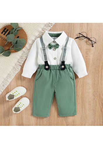 2pcs Baby Boy Gentleman Outfits Long-sleeve Shirt and Suspender Pants Set