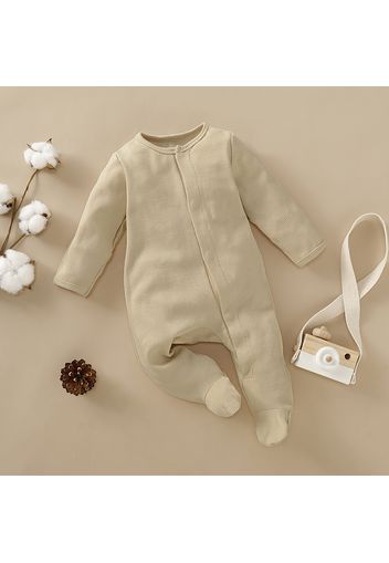 Ribbed Solid Footed Long-sleeve Baby Jumpsuit