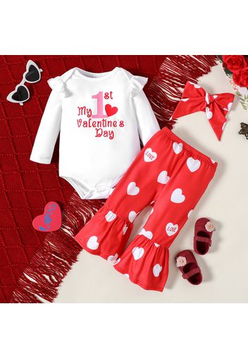 Valentine's Day 2pcs Baby Girl Love Heart and Letter Print Long-sleeve Romper with Flared Pants Set