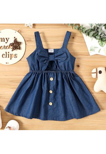 Baby Girl Imitation Denim Sleeveless Bowknot Hollow-out Dress