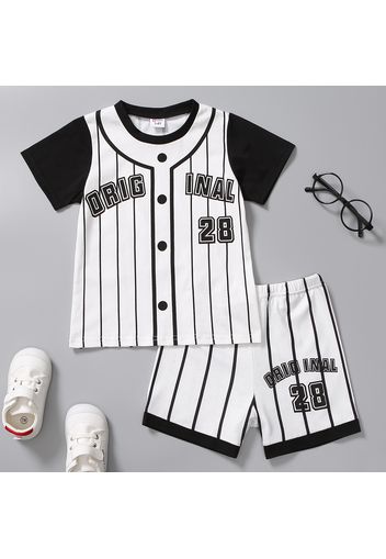 2pcs Toddler Boy Sporty Letter Number Print Stripe Tee & Shorts Set