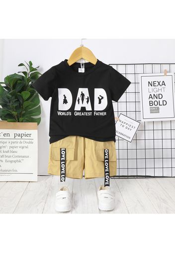 Father 's Day 2pcs Toddler Boy Trendy Letter Print Tee and Cargo Shorts Set