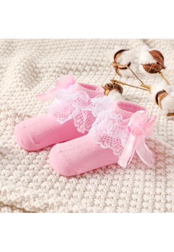 Baby / Toddler Lace Trim Bow Pure Color Socks Dance Socks