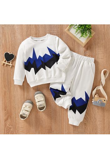 2pcs Toddler Boy Geo Print Colorblock Sweatshirt and Elasticized Pants Set