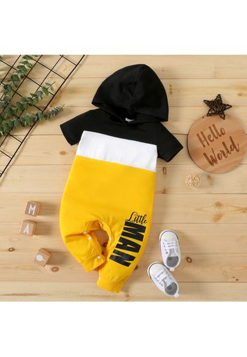 Baby Boy Letter Print Colorblock Short-sleeve Hooded Jumpsuit