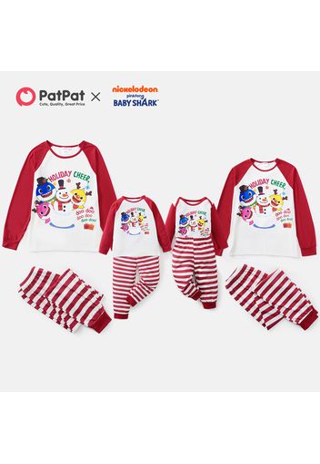 Baby Shark Family Matching Christmas Cheer Holiday Top and Stripe Pants Pajamas Sets