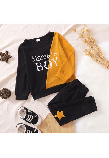 2-piece Toddler Boy Letter Print Colorblock Pullover Sweatshirt and Star Embroidered Pants Set