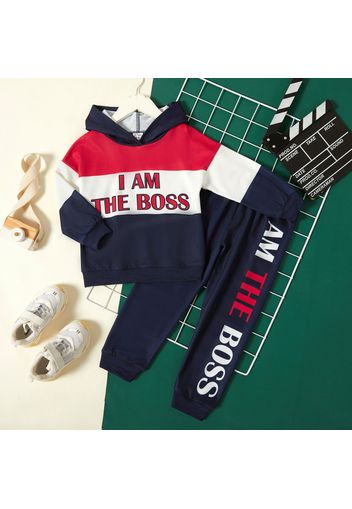 2-piece Toddler Boy Letter Print Colorblock Hoodie Sweatshirt and Pants Set