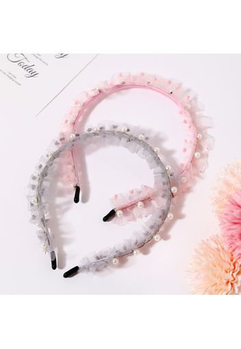 2-pack Faux Pearl Mesh Lace Headband Hair Hoop for Girls