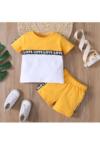 2pcs Baby Boy/Girl Letter Print Colorblock Short-sleeve T-shirt and Shorts Set