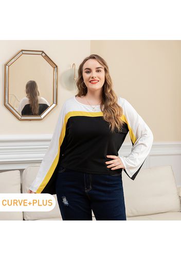 Women Plus Size Casual Colorblock Long Bell sleeves Tee