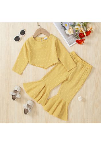 2pcs Toddler Girl Dotted Swiss Long-sleeve Irregular Hem Tee and Flared Pants Set