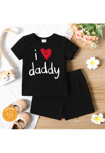 2pcs Baby Boy/Girl 95% Cotton Short-sleeve Love Heart and Letter Print T-shirt with Shorts Set