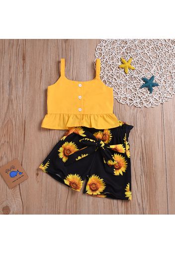 100% Cotton 2pcs Sunflower Print Bowknot Decor Sleeveless Baby Set