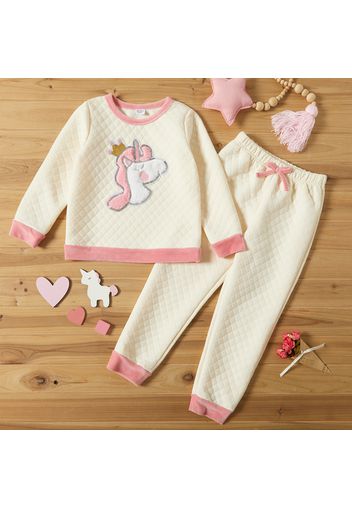 2-piece Kid Girl Animal Unicorn Embroidered Sequined Textured Pullover Sweatshirt and Bowknot Design Pants Set